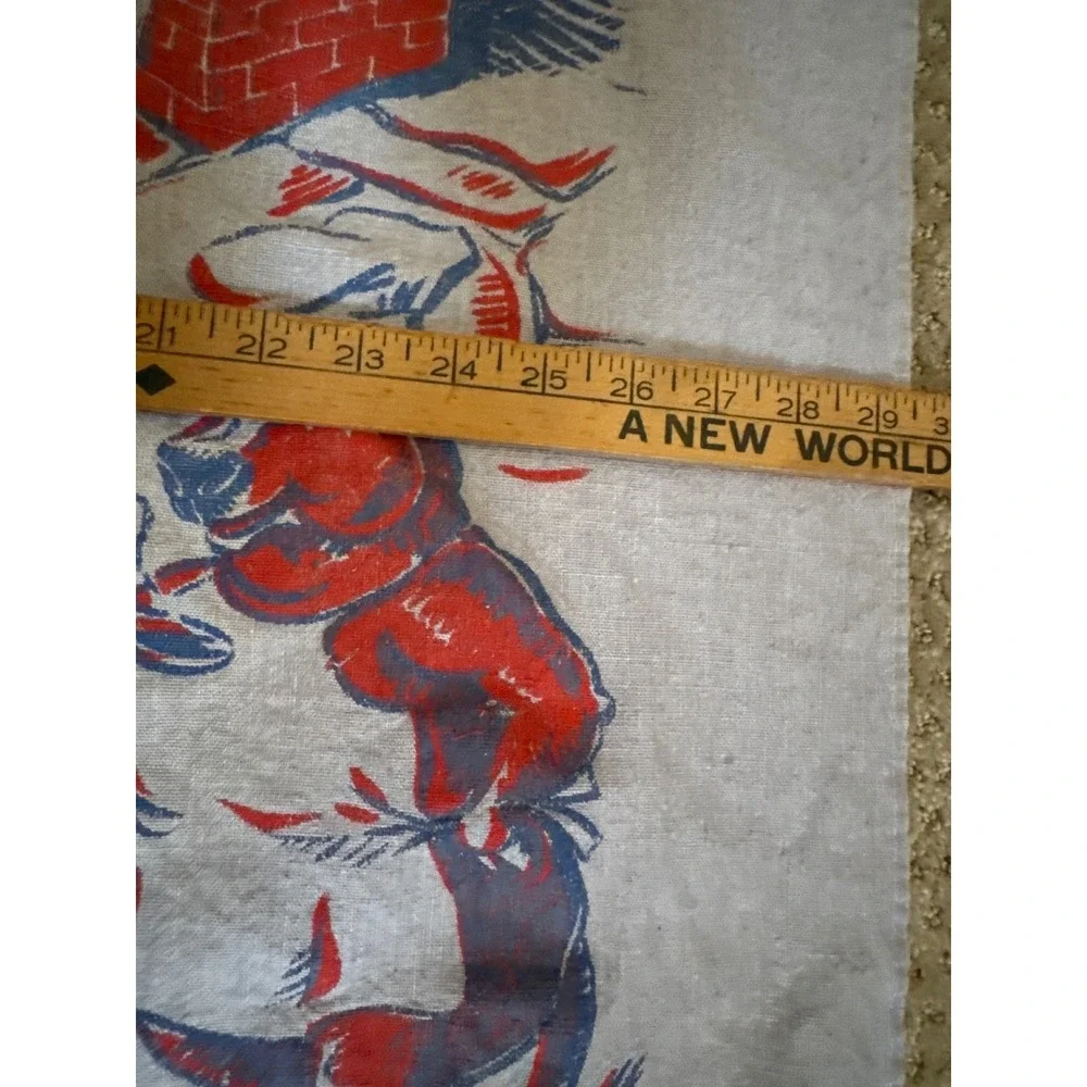 Vintage Mid Century Barbecue Apron Pig Bull Graphic Print Gray Red Blue MCM BBQ